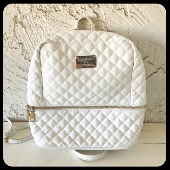 bebe Handbags - bebe Danielle White Quilted Backpack Faux Leather